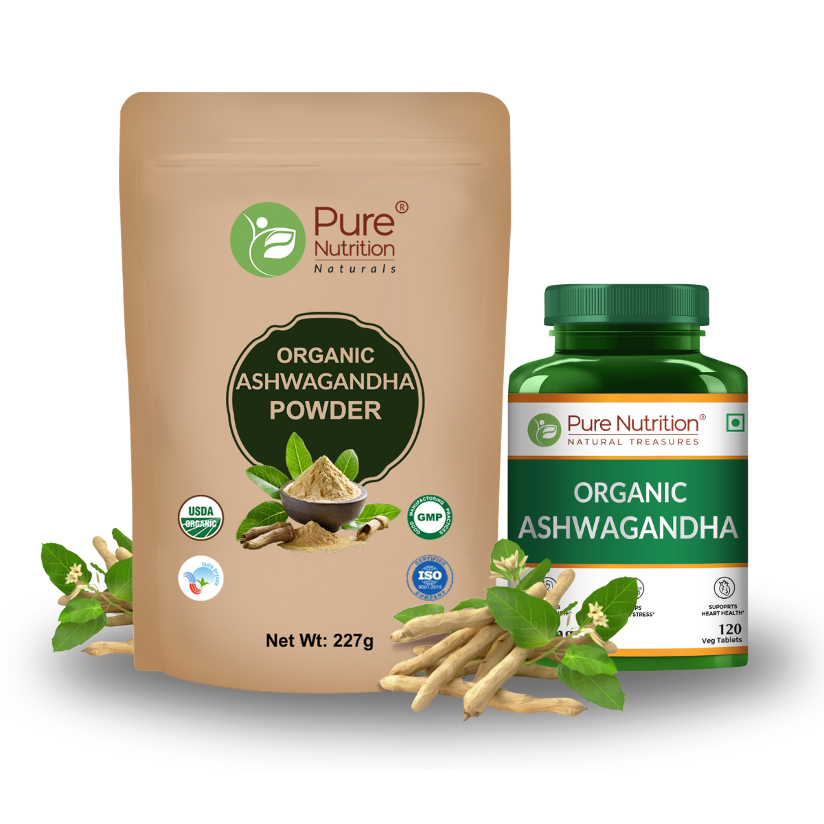 Pure Nutrition Ashwagandha Powder (227g) + Ashwagandha Tablets (120 Tablets) | Herbal Daily Wellness Combo