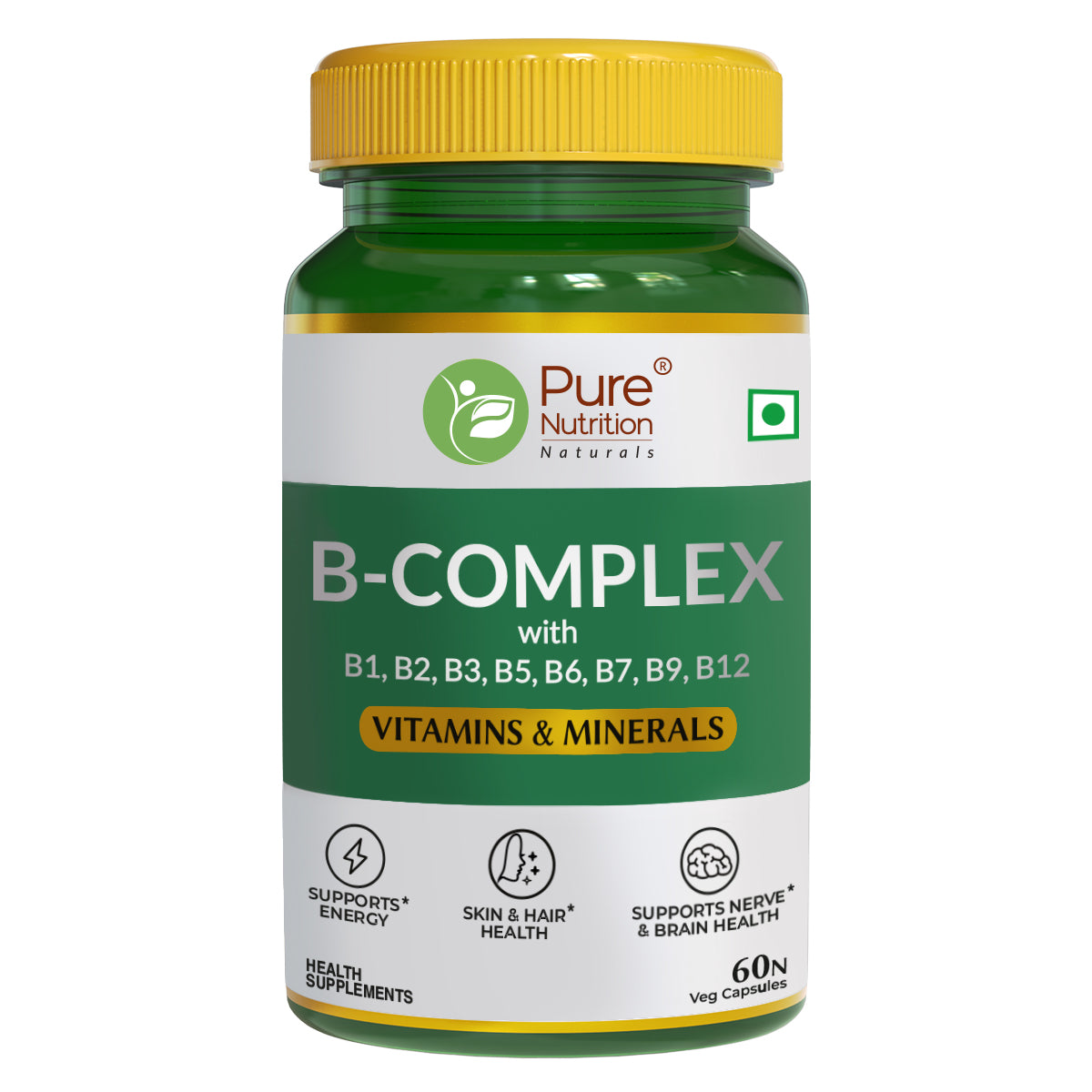 B Complex with Essential Vitamins B1, B2, B3, B5, B6, B7, B9, B12 - 60 Tablet  | Supports Energy, Metabolism, and Overall Wellness