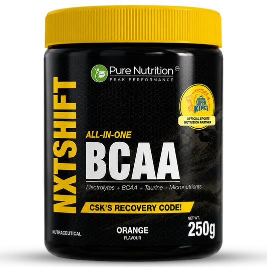 Peak Performance All-in-One BCAA Powder | 2:1:1 BCAA + Electrolytes + Taurine + Micronutrients | Orange Flavour| Orange Flavour| 250 g