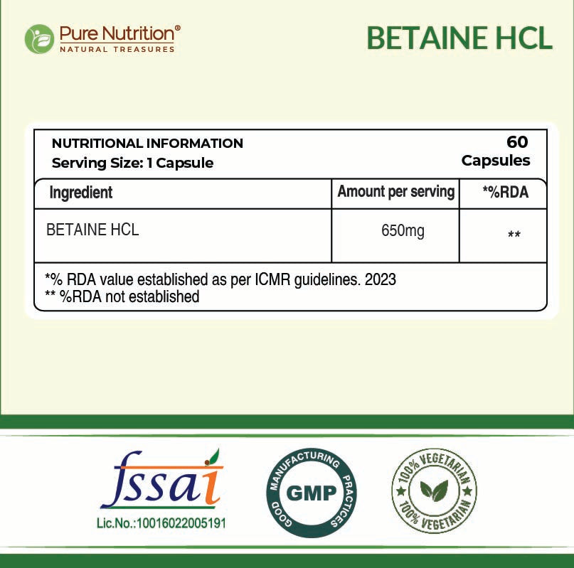 Pure Nutrition Betaine HCl 650 mg – Digestive Wellness Supplement