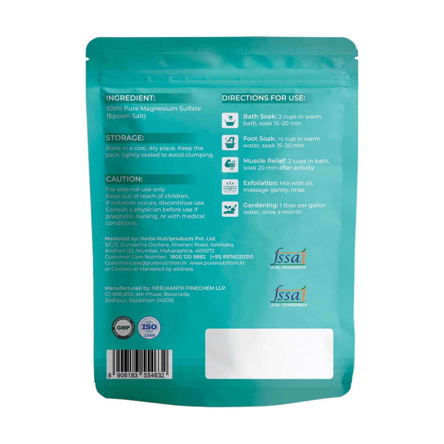 Epsom Salt (Magnesium Sulphate) | Premium Unscented Bath Salt | 900 g