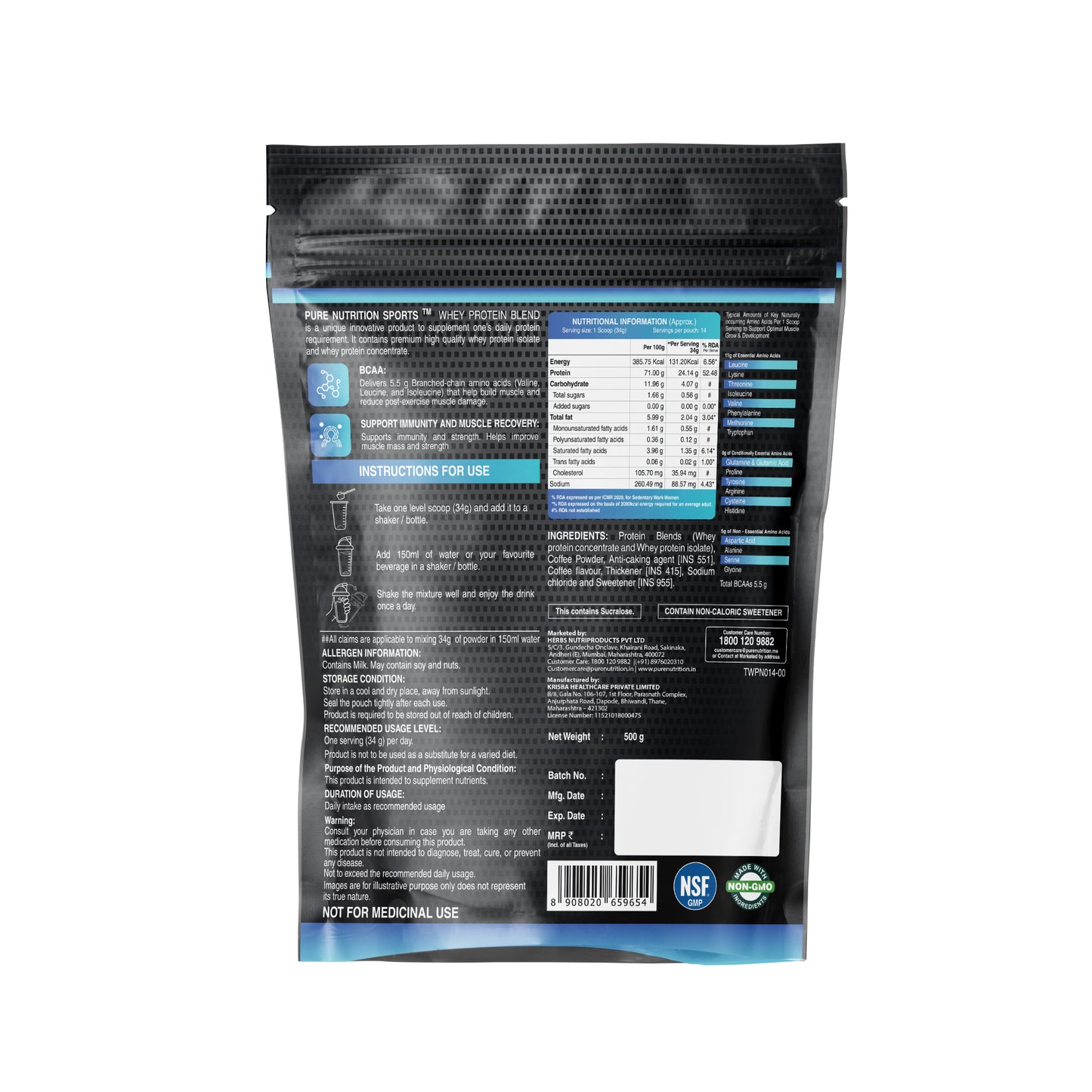 Whey Protein Blend For Muscle building, Lean muscle building (Cafe Mocha)- 500 gm
