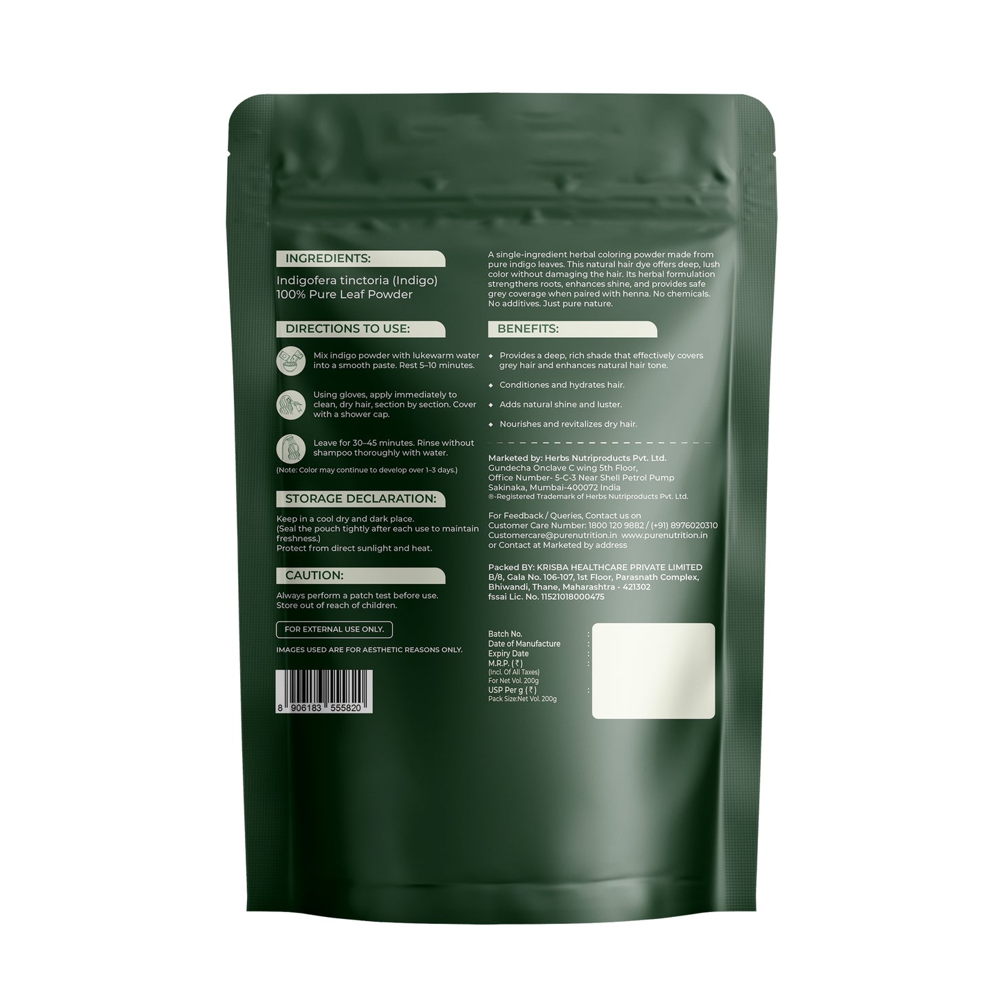 Pure Nutrition Natural Organic Indigo Powder