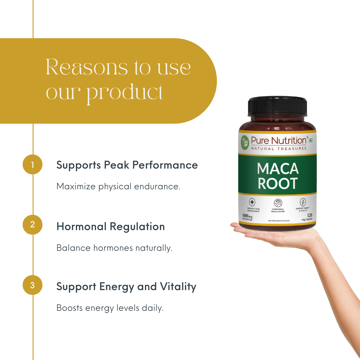 Maca Root Extract 1000mg | Maca Root Capsules for Daily Wellness & Vitality Support