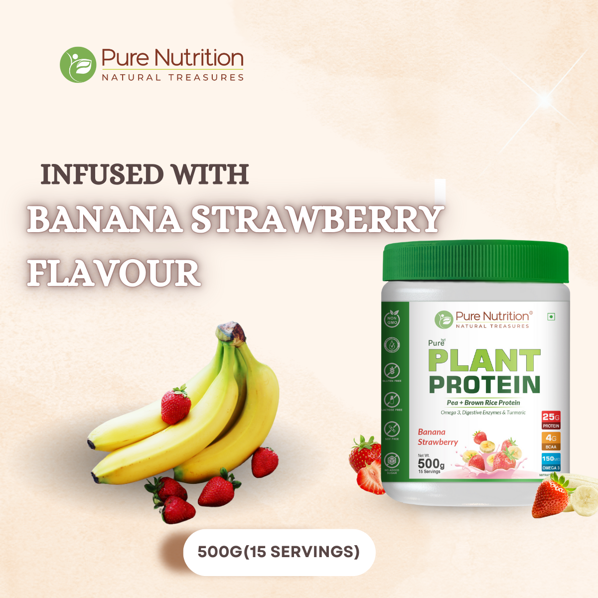 Vegan Protein Banana Strawberry – Plant-Based Protein (500g)