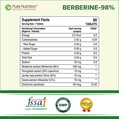 Berberine 98% - 60 Vegetarian Tablets | Herbal Supplement with Natural Extracts for Daily Wellness