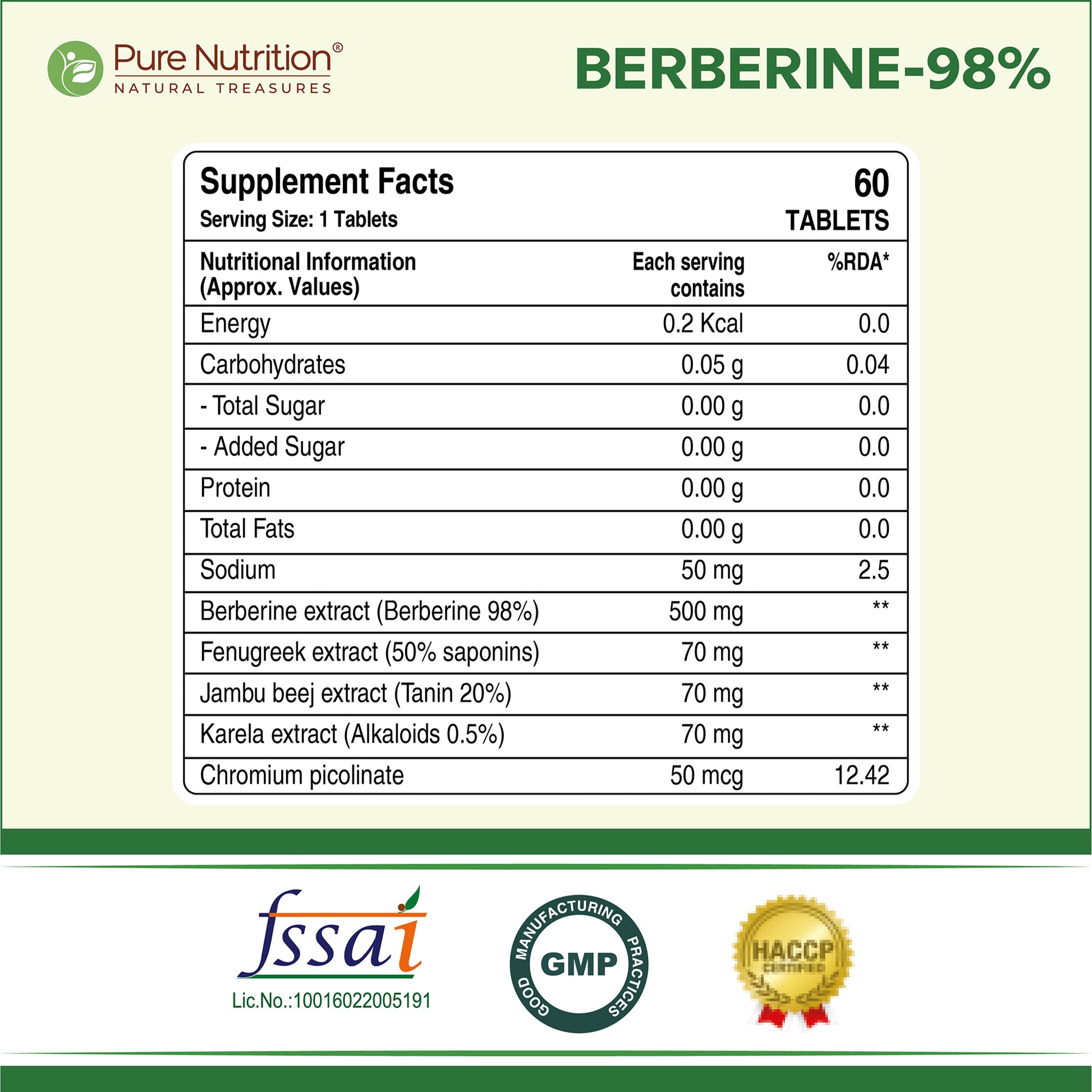Berberine 98% – 60 Vegetarian Tablets