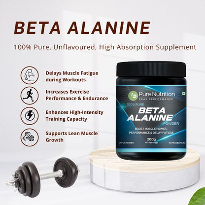 100% Pure Beta Alanine Powder (200g), Unflavored | Pre Workout Supplement Amino Acid | Boost Muscle Power & Improve Performance