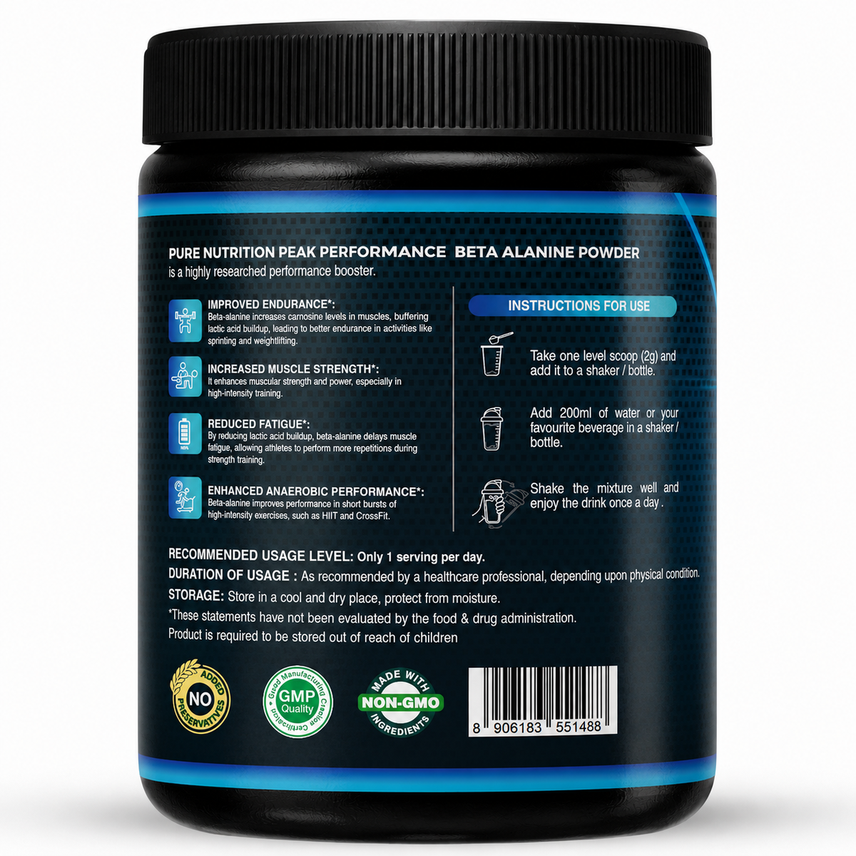 Pure Beta Alanine Powder 200g Unflavored | Pre-Workout Supplement for Muscle Power