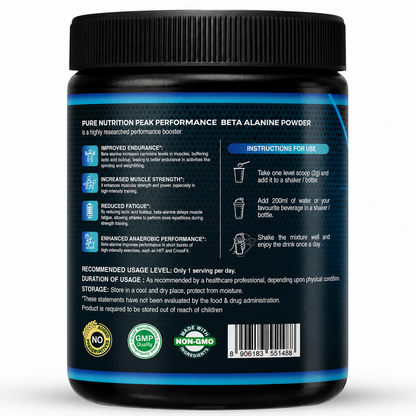 Pure Beta Alanine Powder 200g Unflavored | Pre-Workout Supplement for Muscle Power