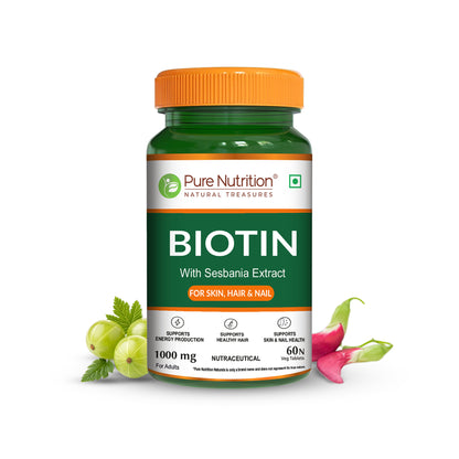Biotin 1000mg with Sesbania Extract | Biotin, Iron, Zinc & Botanical Blend | Hair, Skin & Nail Support