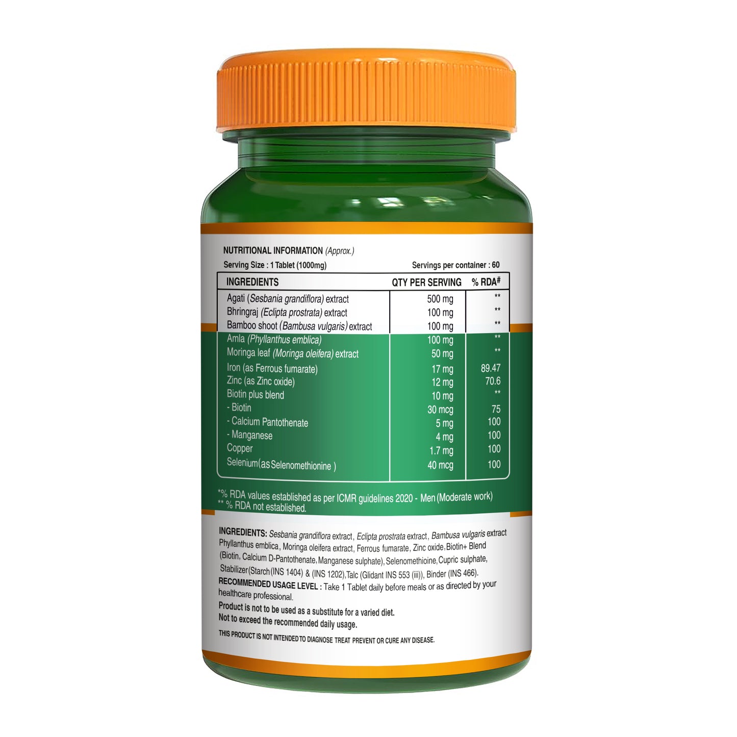 Biotin 1000mg with Sesbania Extract | Biotin, Iron, Zinc & Botanical Blend | Hair, Skin & Nail Support