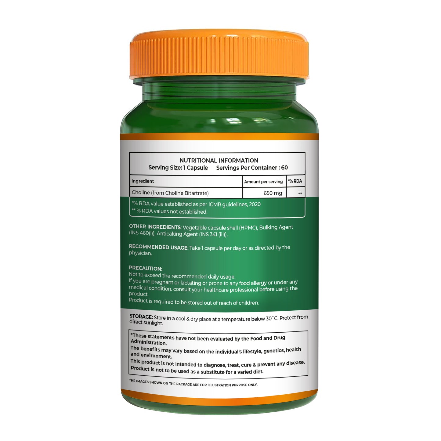 Pure Nutrition Choline Bitartrate 650mg | 60 Veg Capsules | Brain & Nerve Support