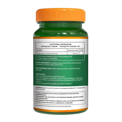 Pure Nutrition Choline Bitartrate 650mg | 60 Veg Capsules | Brain & Nerve Support