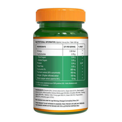 Curcumin Turmeric Extract with 95% Curcuminoids and 95% Piperine - Vegetarian Tablets | Supports Inflammation Reduction and Joint Health