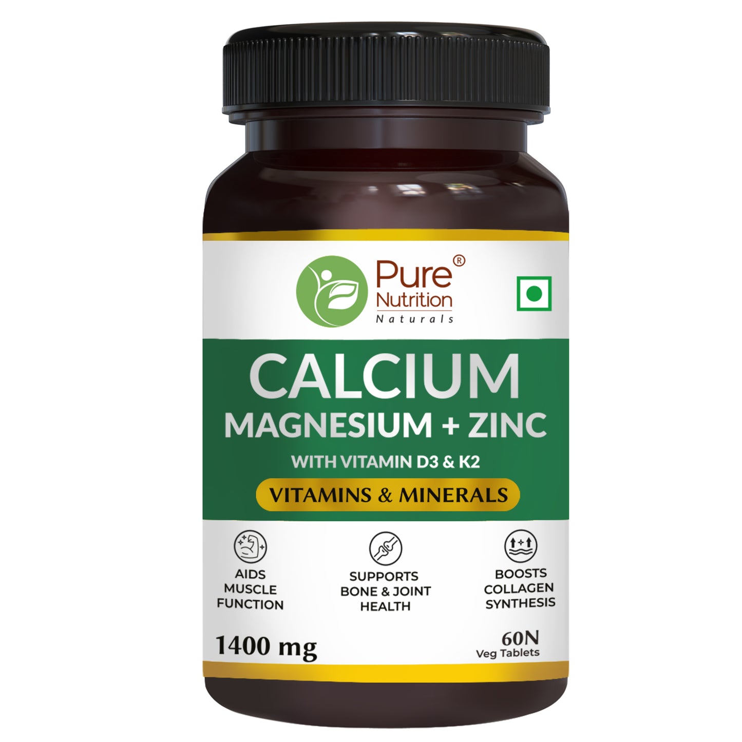 Calcium with Magnesium + Zinc | Supports Bone & Joint Health - 60 Veg Tabs