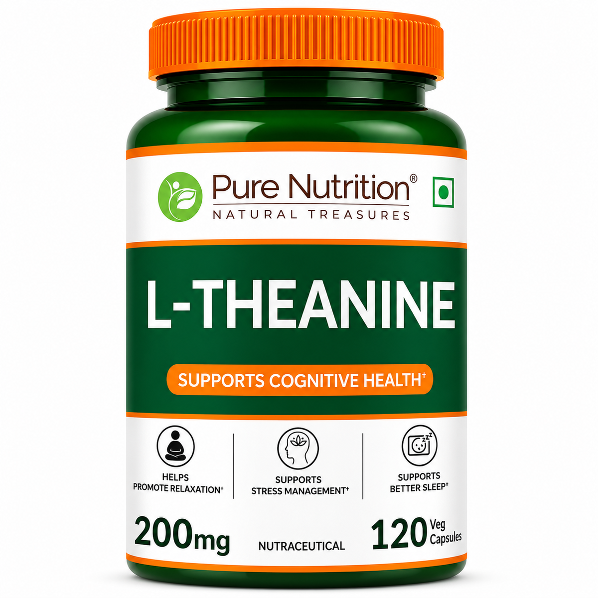 L-Theanine 200mg | Supports Calmness, Focus & Cognitive Function| 120 capsules