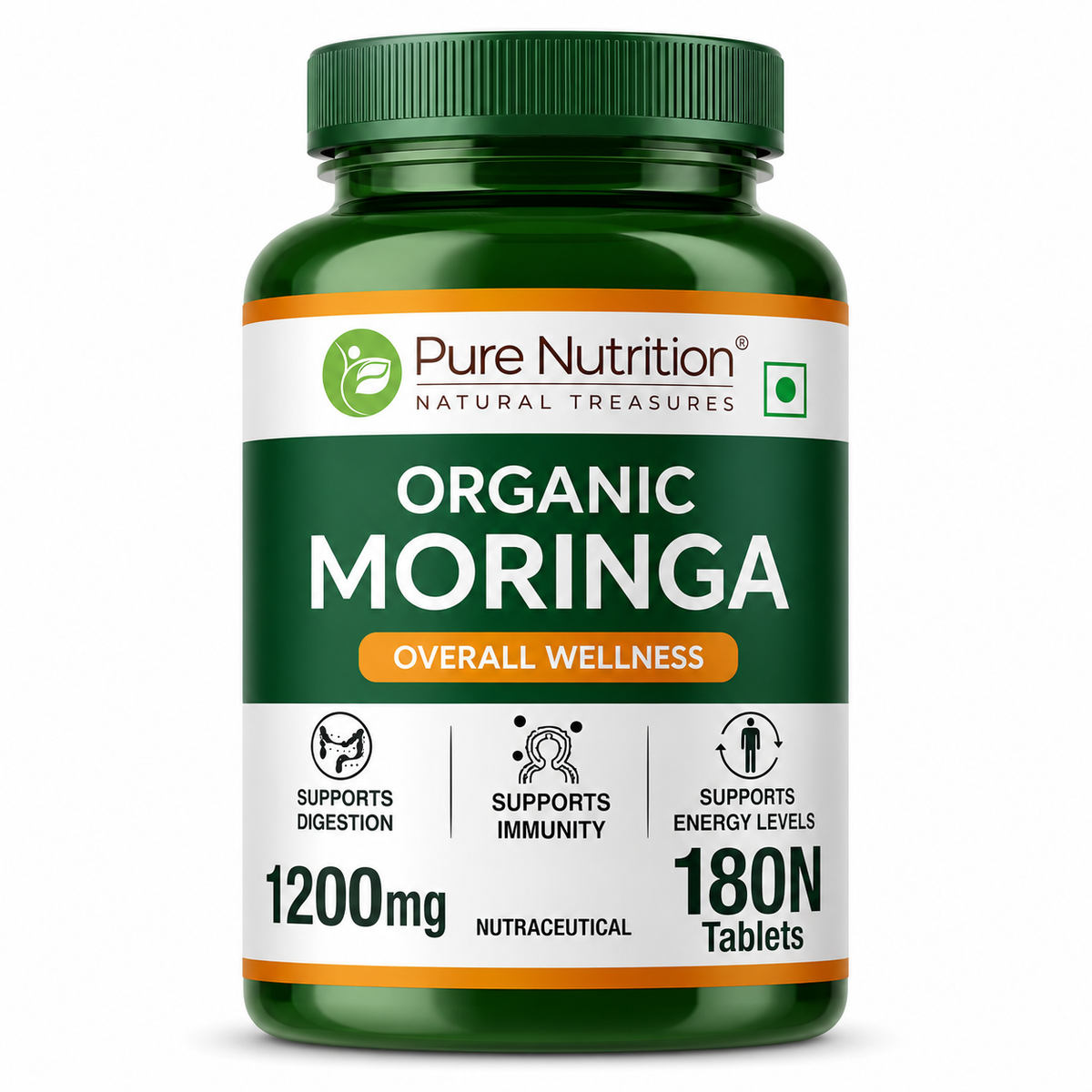 Organic Moringa Tablets 1200mg | Supports Immunity, Digestion & Energy | 180 Tablets