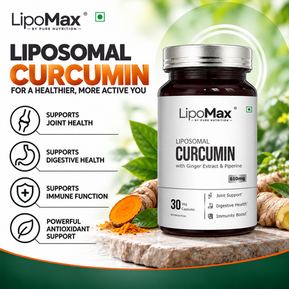 LipoMax Liposomal Curcumin 610mg with Ginger Extract & Piperine