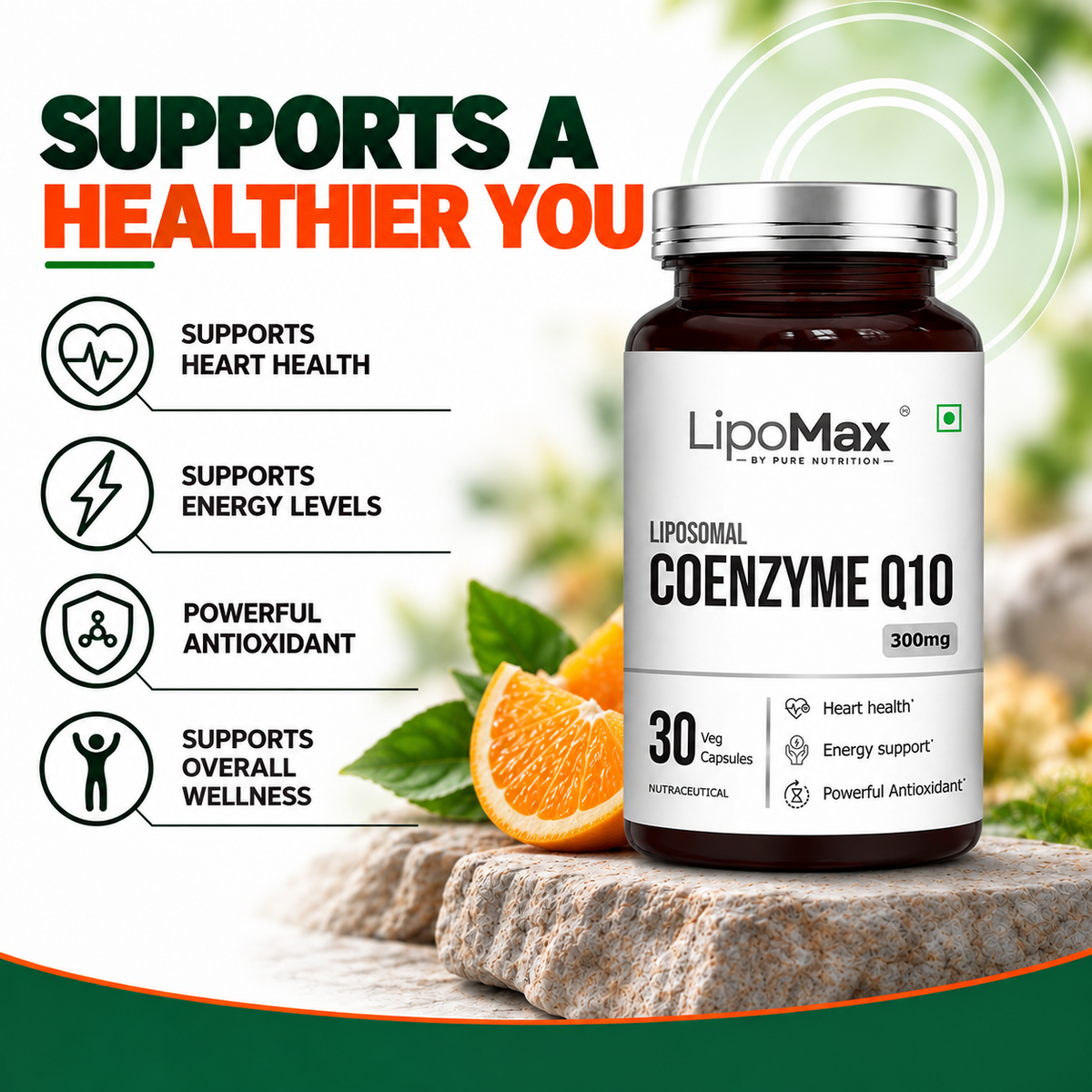 LipoMax Liposomal Coenzyme Q10 300mg 30 Veg Capsules | Antioxidant & Energy Support