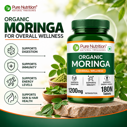 Organic Moringa Tablets 1200mg | Supports Immunity, Digestion & Energy
