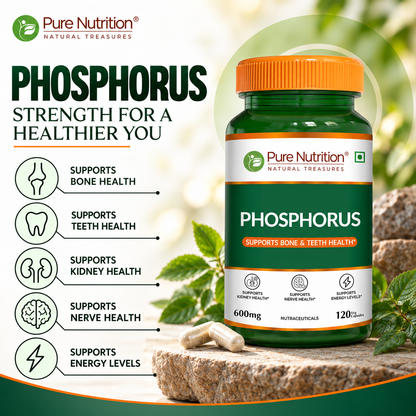 Phosphorus 600mg Veg Capsules  Bone, Energy Metabolism & Wellness | 120 Capsules
