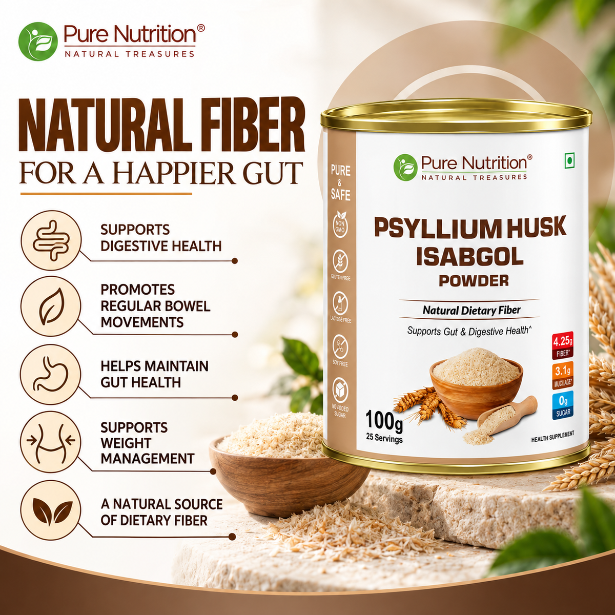 Psyllium Husk (Isabgol) Powder  Natural Dietary Fiber for Digestive Health