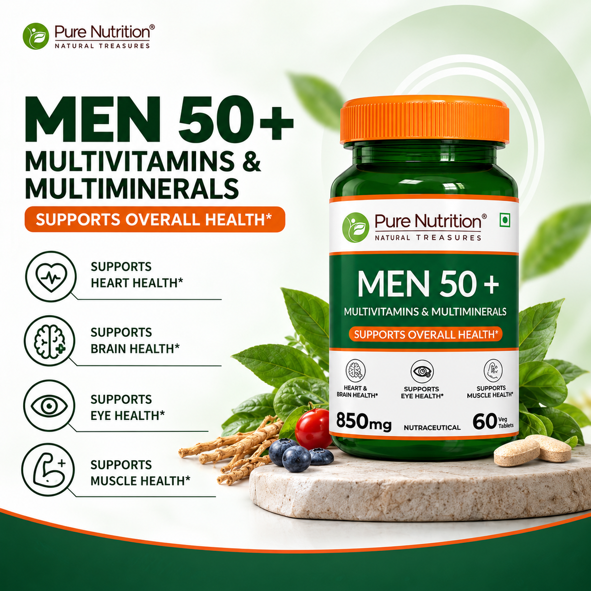 Men 50+ Multivitamins & Multiminerals 60 Veg Tablets | Senior Wellness