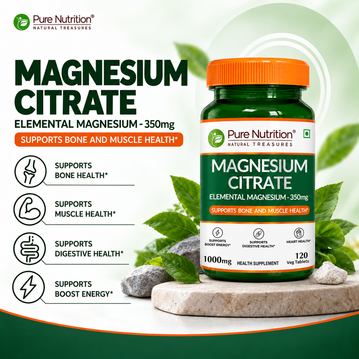 Magnesium Citrate - 120 Tablets | Supports Digestion and Reduces Muscle Cramps