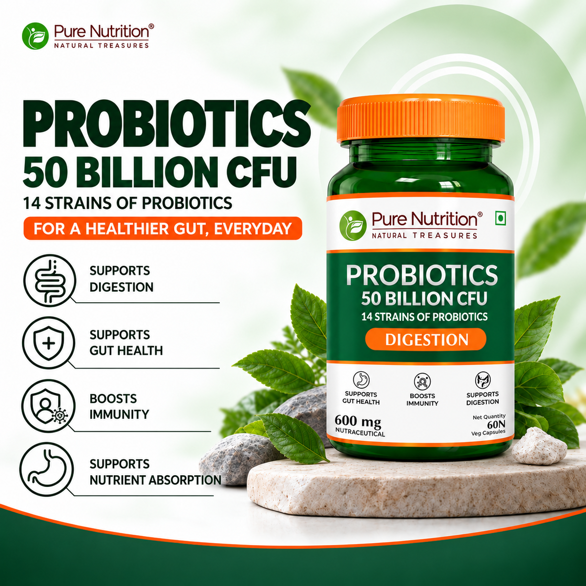 Probiotic 50 Billion CFU | 14 Strains | 60 Veg Capsules