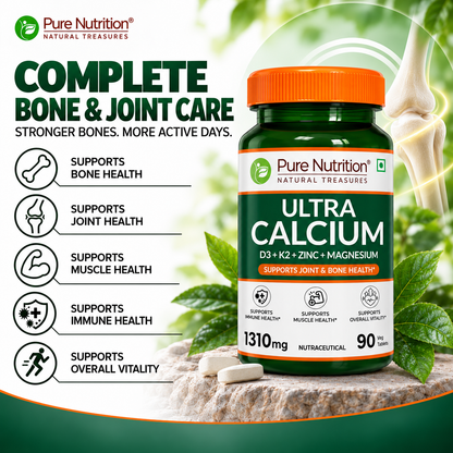 Ultra Calcium with D3, K2, Zinc & Magnesium – Complete Bone & Joint Formula| 90 Capsules
