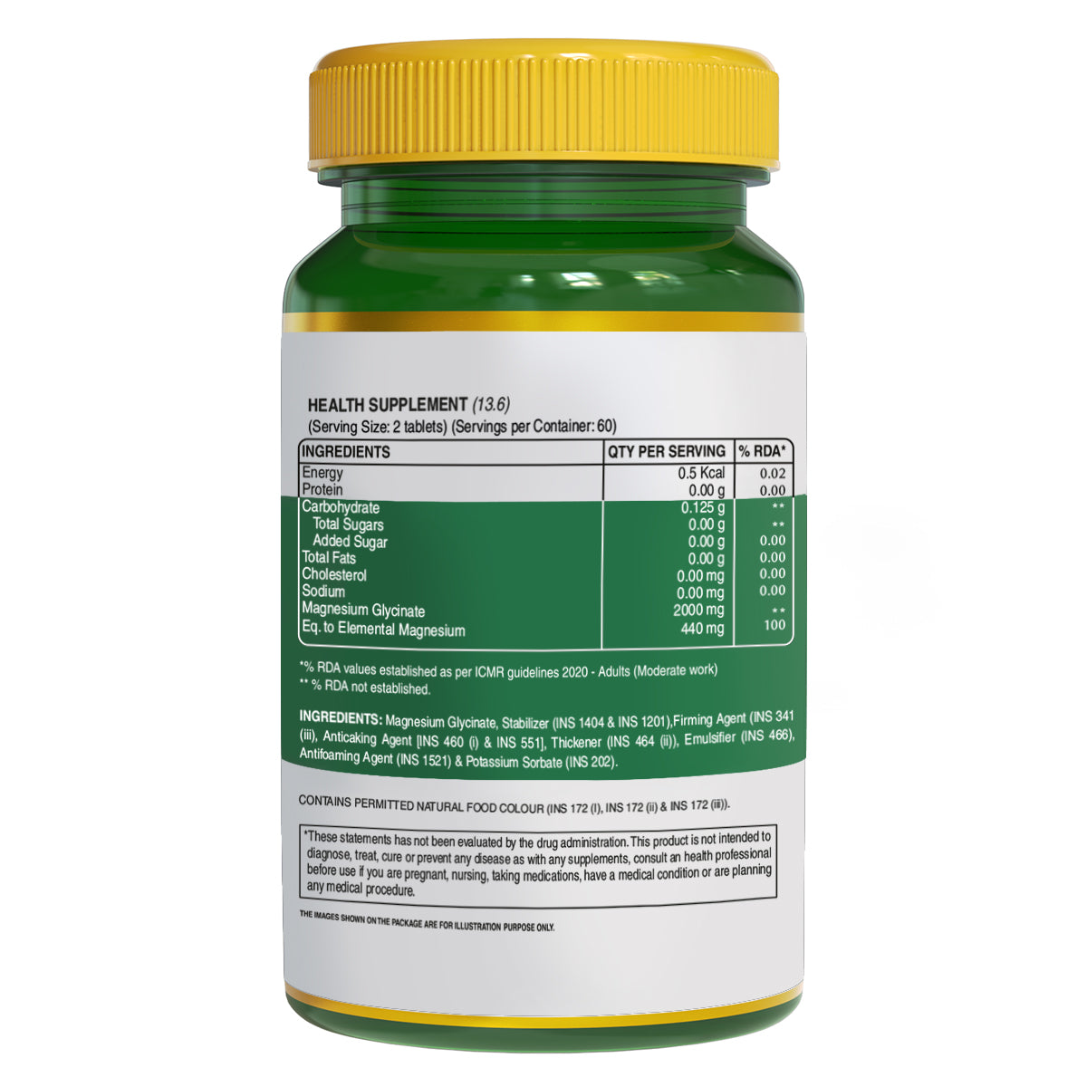 Chelated Magnesium  glycinate 120 Tabs Pn 2.0 - Supports Muscle Relaxation & Reduces Fatigue