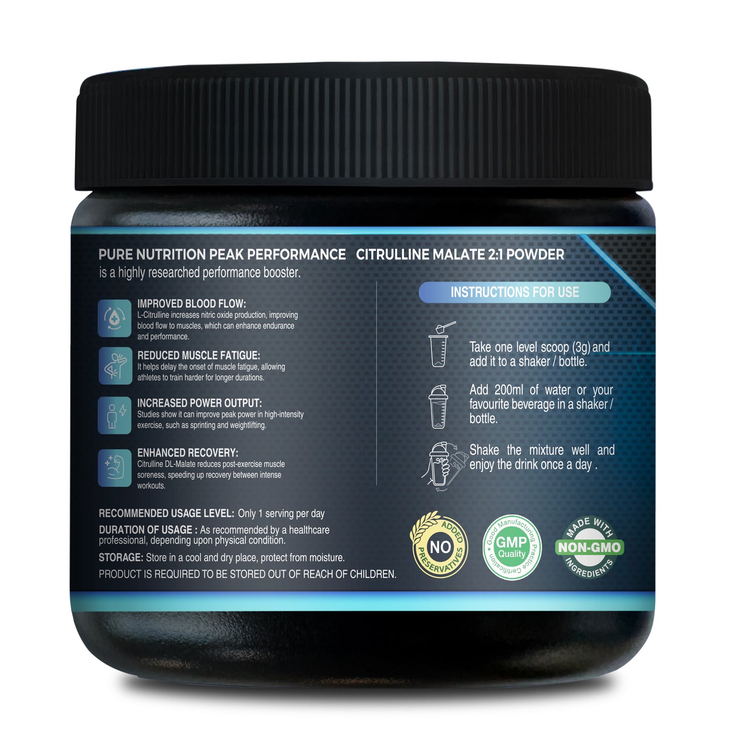 100% Pure L Citrulline DL Malate 2:1 Powder (Unflavoured) Faster Recovery & Reduce Muscle Fatigue