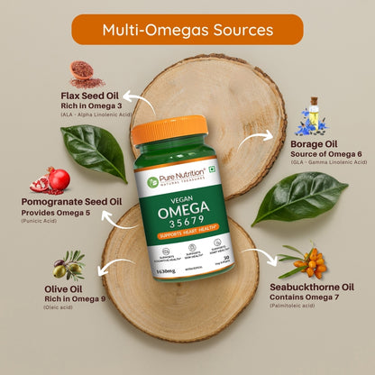 Vegan Omega 3 5 6 7 9 | Plant-Based Essential Fatty Acid Blend | Flaxseed, Borage, Sea Buckthorn, Olive & Pomegranate Oils
