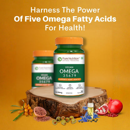 Vegan Omega 3 5 6 7 9 | Plant-Based Essential Fatty Acid Blend | Flaxseed, Borage, Sea Buckthorn, Olive & Pomegranate Oils