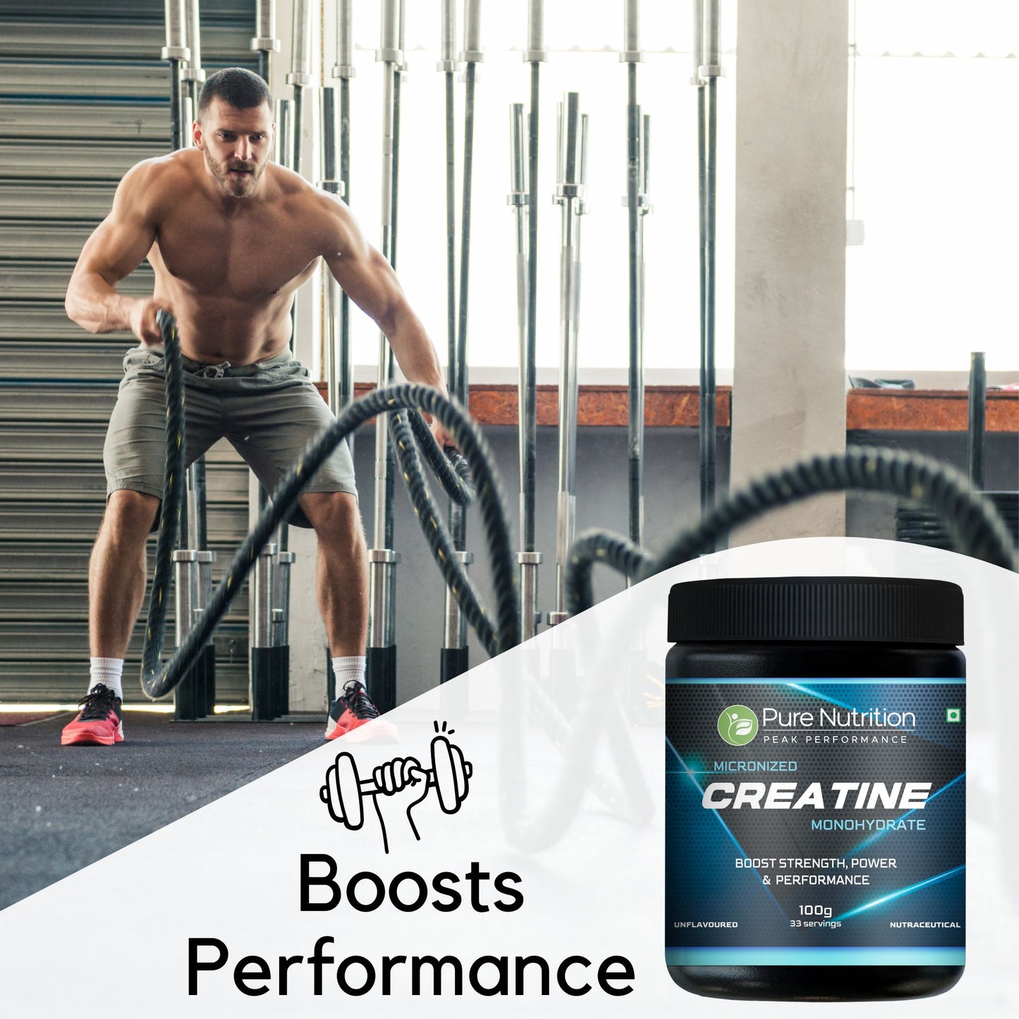 Creatine Monohydrate | Energy Support during Intense Workouts | Unflavoured | 100g - 33 Servings