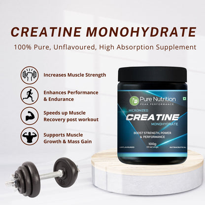 Creatine Monohydrate | Energy Support during Intense Workouts | Unflavoured | 100g - 33 Servings