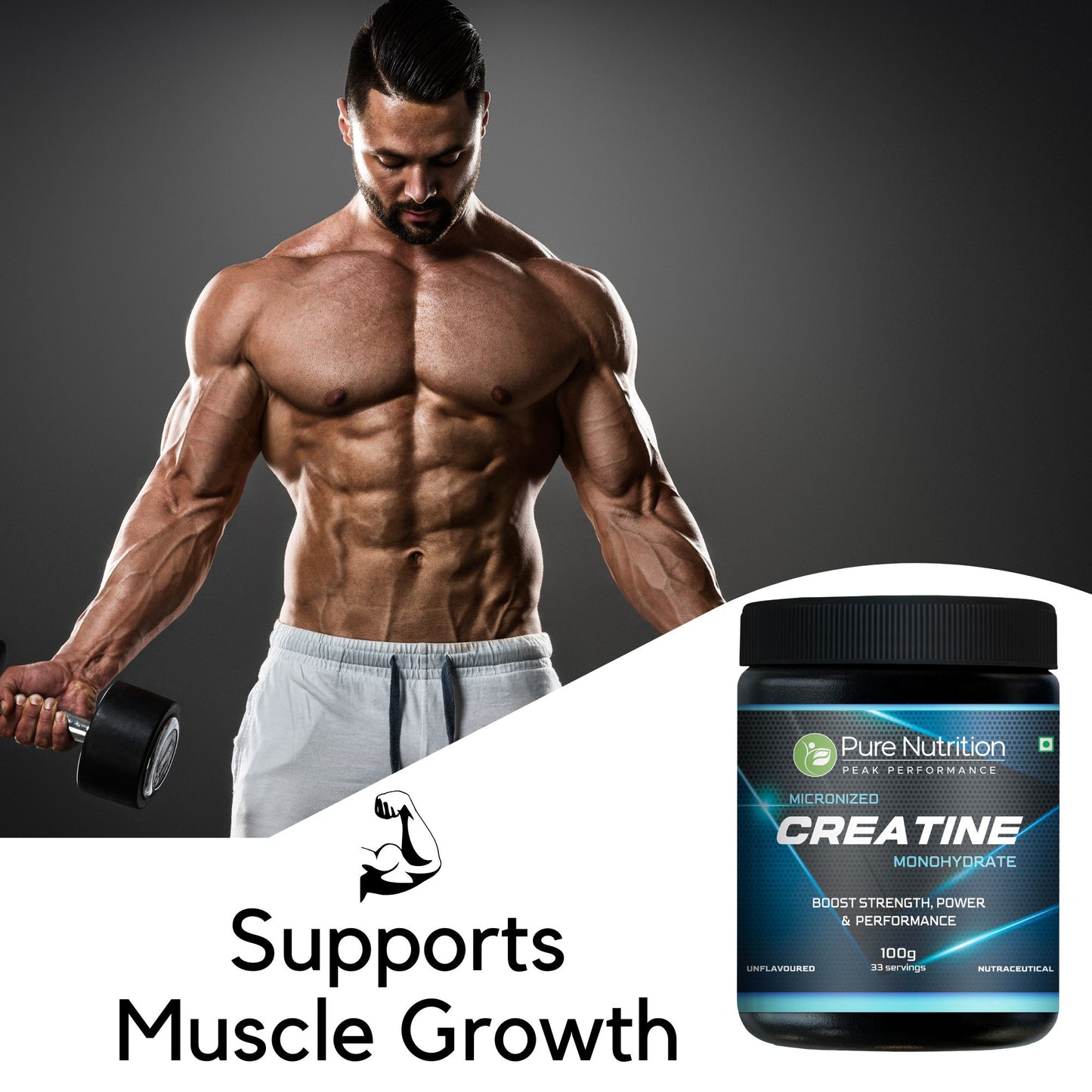 Creatine Monohydrate | Energy Support during Intense Workouts | Unflavoured | 100g - 33 Servings