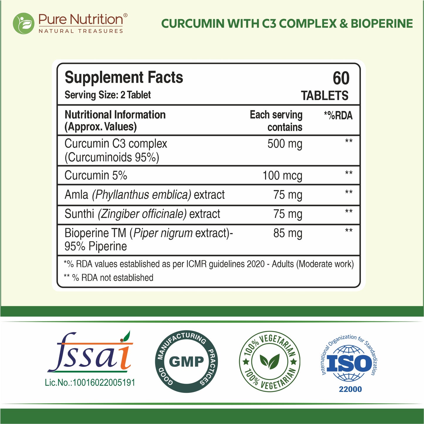 Curcumin with C3 Complex and Bioperine - 60 Capsules | Boosts Immunity and Reduces Inflammation