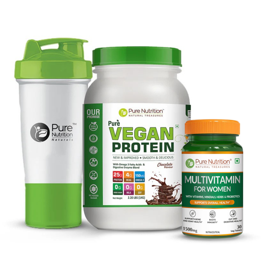 Daily Healthy Lifestyle pack for Women - Plant protein + Protein Shaker + Multivitamins for Women