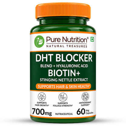 DHT Blocker with Biotin, Hyaluronic Acid & Stinging Nettle Extract | Hair & Scalp Support | 700 mg | 60 Veg Capsules