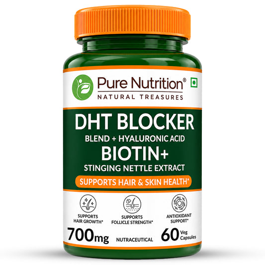 DHT Blocker with Biotin, Hyaluronic Acid & Stinging Nettle Extract | Hair & Scalp Support | 700 mg | 60 Veg Capsules