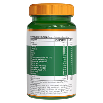 Herbal supplement capsules to support healthy glucose metabolism and overall metabolic wellness.