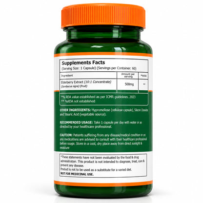 Elderberry Extract 500 mg | Sambucus Nigra Fruit Extract | 60 Capsules