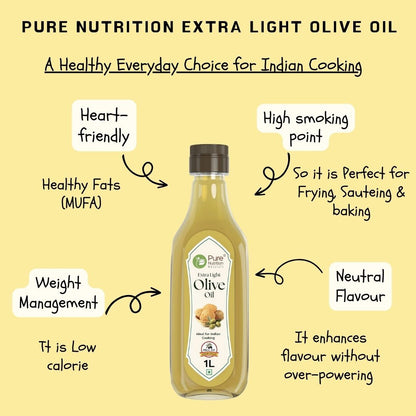 Extra Light Olive Oil | 100% Pure & Edible (1 Litre) | Ideal for Indian Cooking , Good For Skin