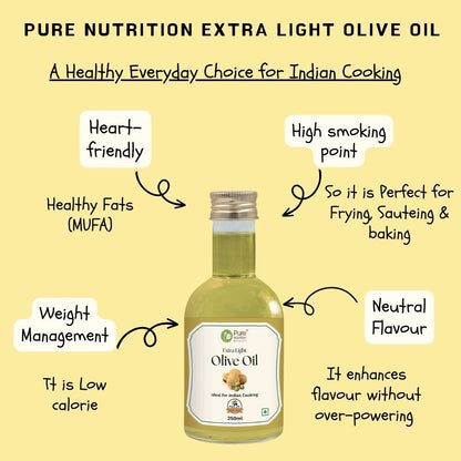 Extra Light Olive Oil - 250ml | 100% Pure & Edible | Ideal for Indian Cooking and Good for Skin