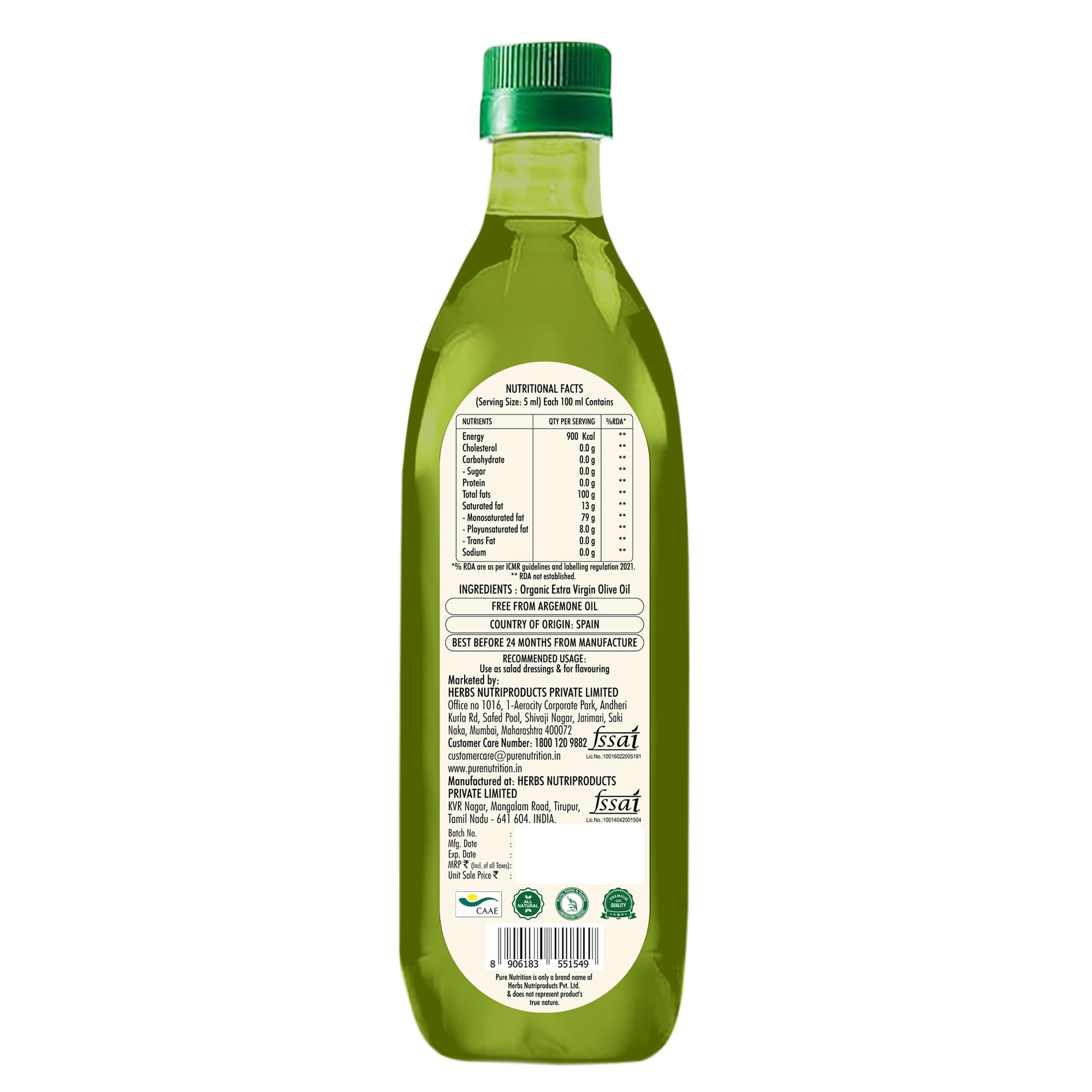 Pure Nutrition Extra Virgin Olive Oil, 500ml