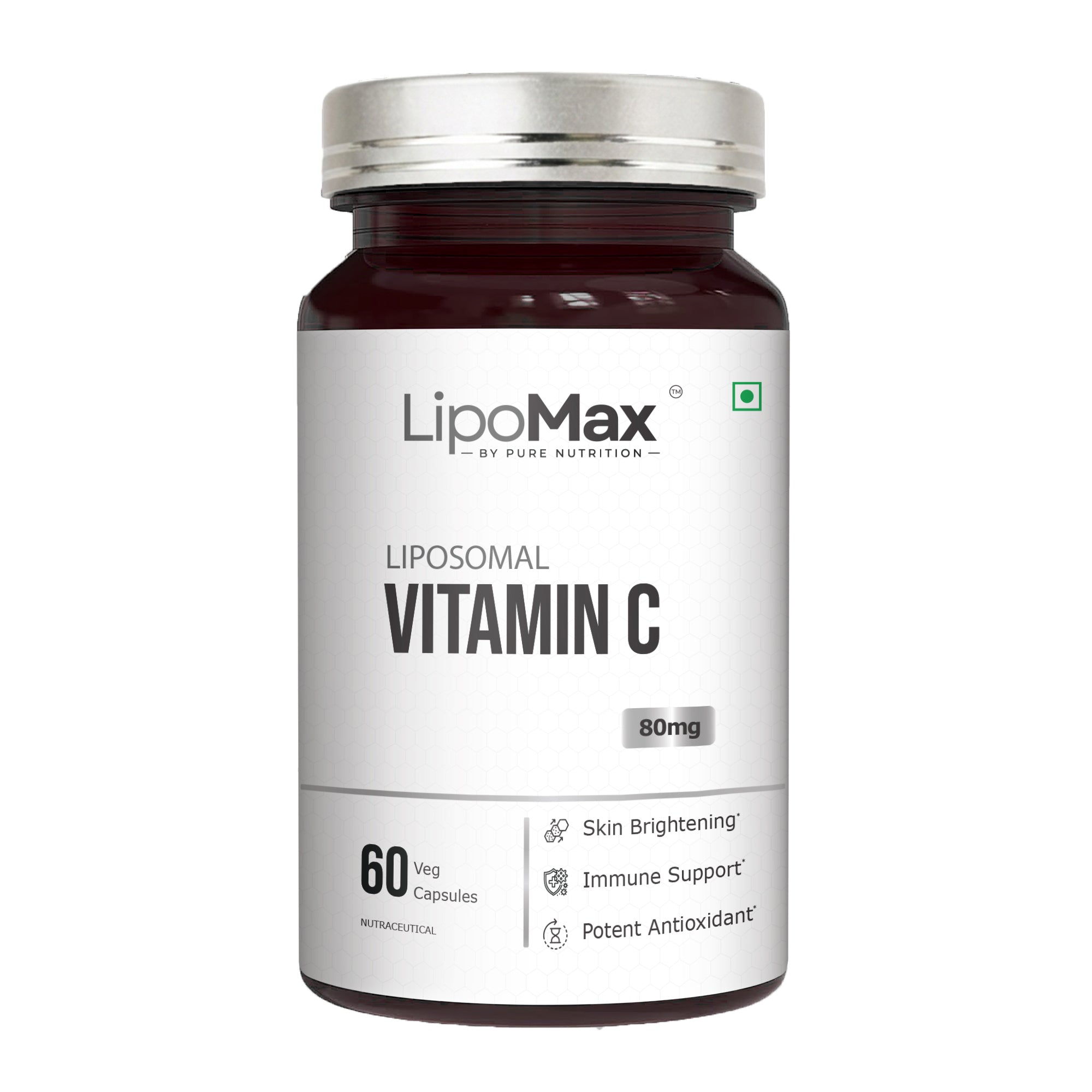 Pure Nutrition LipoMax Liposomal Vitamin C 80mg bottle, 60 vegetarian capsules