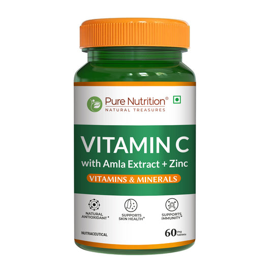 Vitamin C with Amla Extract + Zinc Supplement | Boost Immunity | Support In Skin & bone Health - 60 Veg Tablets