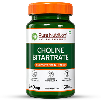 Choline Bitartrate 650mg  Brain, Nerve & Liver Support | 60 Veg Capsules